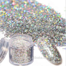 Laser silver glitter powder mixed color for nail art PET glitter powder flakes